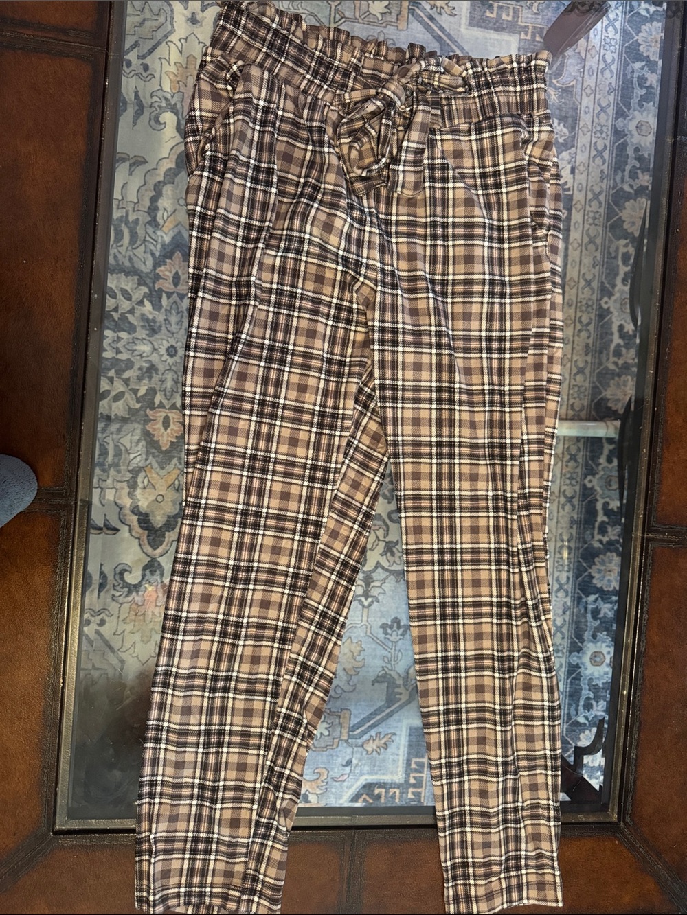 Joe B Plaid Drawstring Joggers in Brown and Black